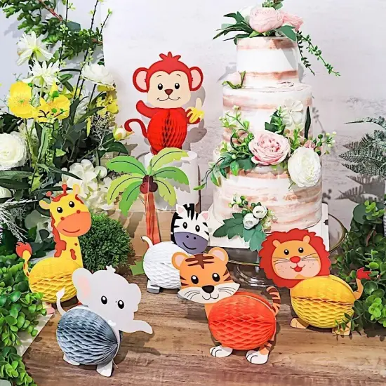 Assorted Jungle Safari Animal 3D Honeycomb PAPER DECORATIONS Set Birthday Party {2}