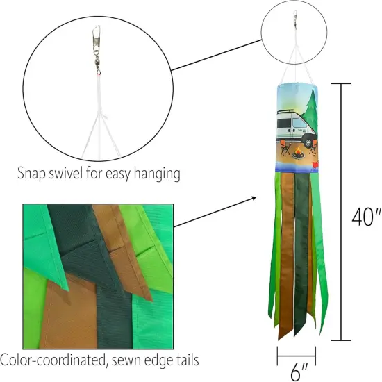 In the Breeze 5249 &mdash; Van Life 40-inch Inspiration Windsock &mdash; Colorful Hanging Garden D&eacute;cor with Embroidered Details {5}