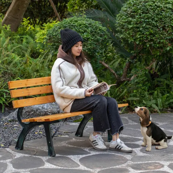 Gardenised Park Bench with Wooden Slats Seat and Backrest for 2 Persons Featuring Iron Frame and Legs - Perfect for Yard Patio Garden Balcony Deck Porch Playground and All Other Outdoor Spaces {4}