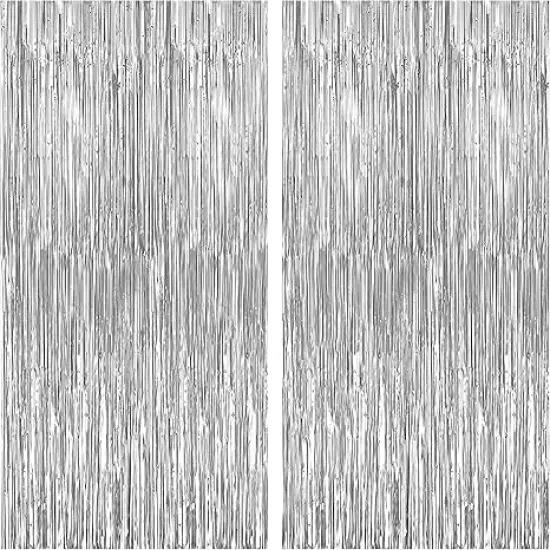 Large Silver Backdrop Curtain - 3.2x8 Feet, Pack of 2, Silver Streamers Backdrop | Happy New Year Backdrop for Happy New Year Decorations | Silver Fringe Backdrop for Silver Party Decorations {1}
