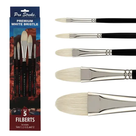 Creative Mark Pro Stroke Premium White Chungking Hog Bristle Artist Paint Brush - Filberts Set of 5 - Natural Bristle Brush w/ Soft Touch Handle for Oils, Watercolors, Acrylics, Alkyds, Caseins {1}