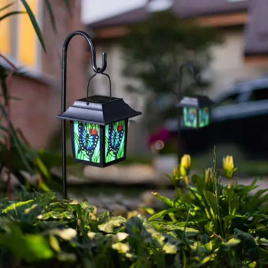 Set of 2 30"H Solar Powered Butterfly Scene Pattern Garden Lamp or Pathway Light with Ground Stake 2pcs Black {8}