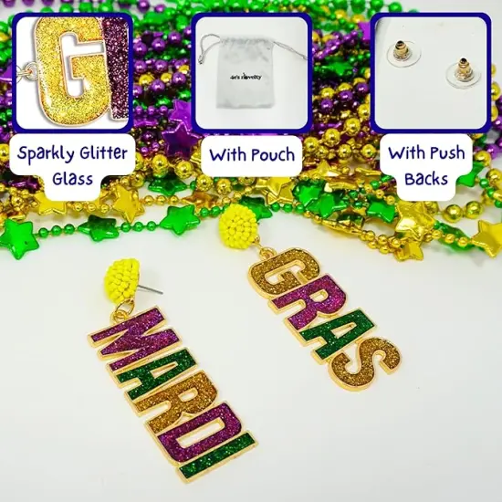 Mardi Gras Beaded Dangle Earrings for Women by 4E's Novelty - Festival Accessories and Fashion Jewelry {5}