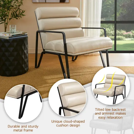 26.75"W Modern Comfy PU Leather Accent Chair with Metal Frame Beige {3}