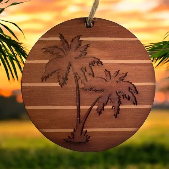 Sunset and Palm Trees - Cedar Ornament {5}