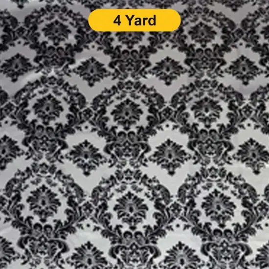 Damask Satin Print Fabric Lamour Dull Satin 60" Wide White Black Damask {1}