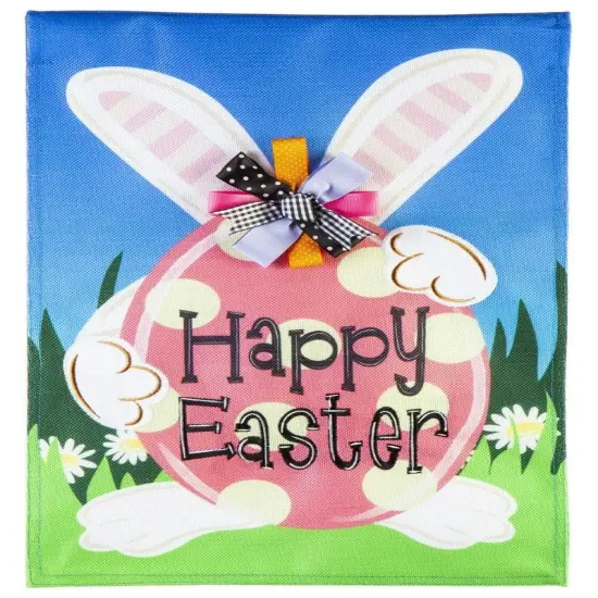 Hiding Bunny Easter Garden Flag 2 Sided Burlap {1}