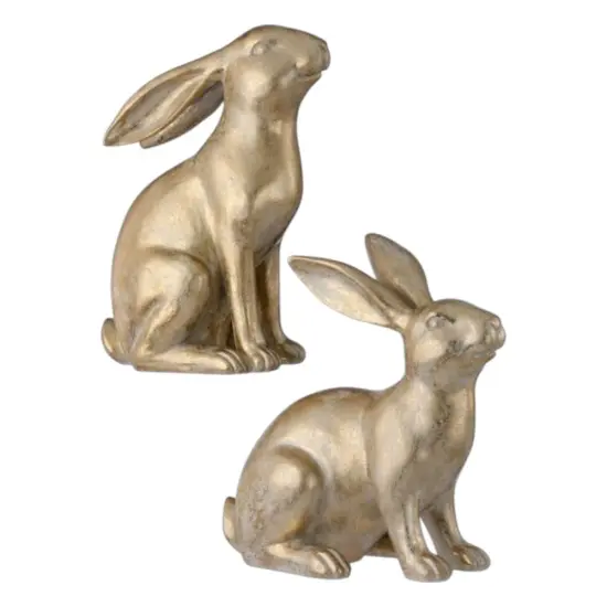 9-10.5" Handcrafted Gold Bunny Figurine Set &ndash; Elegant Antique-Style Rabbit Statues (Set of 2) {1}