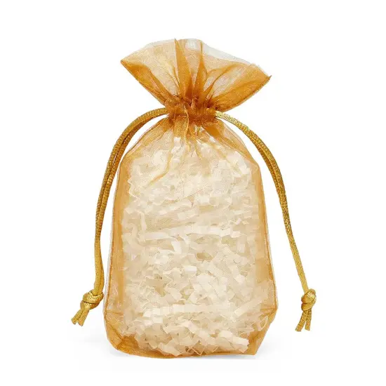 Flat Bottom Organza Bags 3 1/2 '' X 1 '' X 5 1/2 '' for Wedding Favor Bags Old Gold {2}