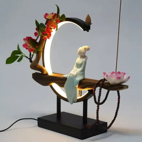 LED Cone Incense Burner Holder Smoke Fountain Waterfall Home Decor Backflow Gift {4}