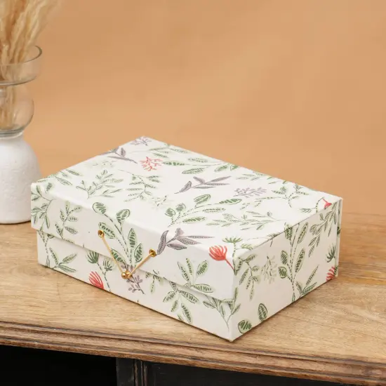 Handmade paper & Cardboard Rectangular Gift Box in Off white/Green - 11 X 4 Inch {1}