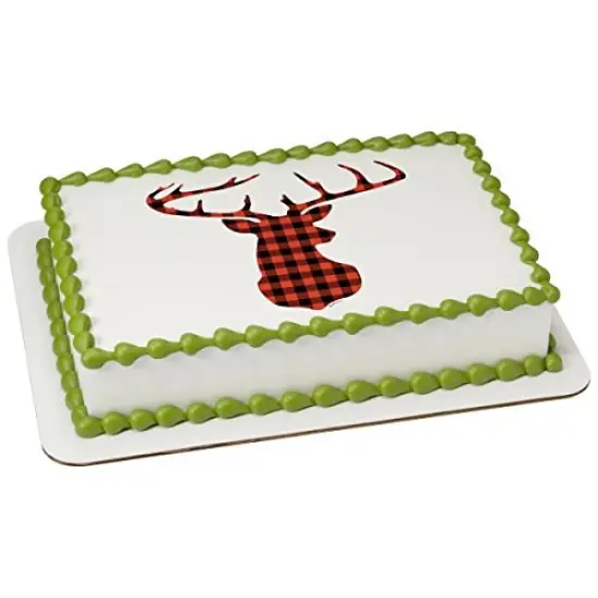 Red Check Plaid Deer Edible Icing Image for 6 inch Round Cake {1}