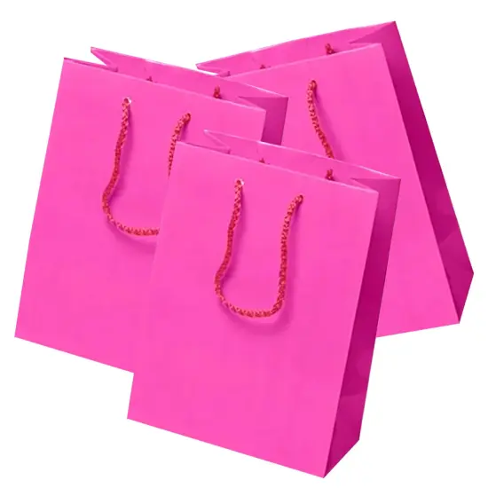 Colored Glossy Mini Totes 12'' x 5 1/2'' x 17'' for Party Favors Shocking Pink {2}