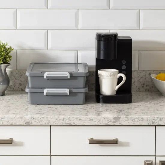 IRIS USA 6 Qt. Plastic Storage Bins with Lids, 2 Pack, Flat Storage Container, Secure Latches, Stackable, Gray {3}