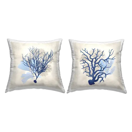 Abstract Navy Coral Plants 2 PC Decorative Printed Throw Pillow Set Design by Susan Arnot, 18 x 7 x 18 {1}