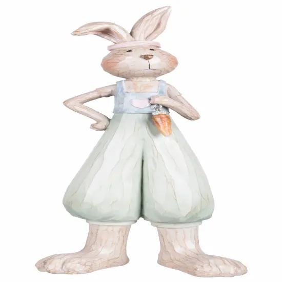 13.19" Standing Boy & Girl Easter Bunnies w/ Decorative Carrots Figure Figurine Set of 2 {4}