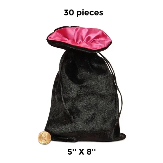 Black/Hot Pink Satin Lined Velvet Pouches 5'' X 8'' {1}
