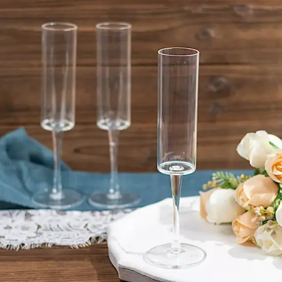6 Clear 6 oz Cylindrical Reusable Plastic CHAMPAGNE FLUTES Party Decorations {3}