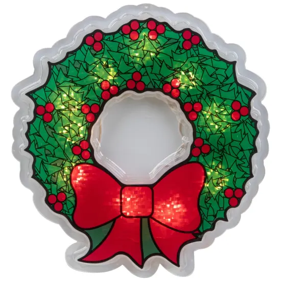 Northlight Lighted Wreath Window Silhouette Christmas Decoration - 11" - Clear Lights Green {3}