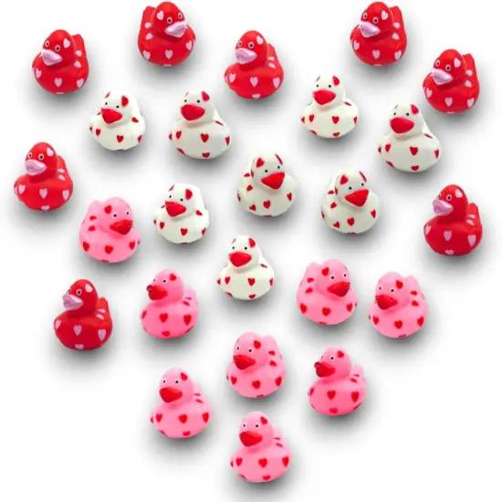4E's Novelty 24 Pack Valentines Rubber Duck: 2" Mini Red Rubber Ducky with Heart {6}