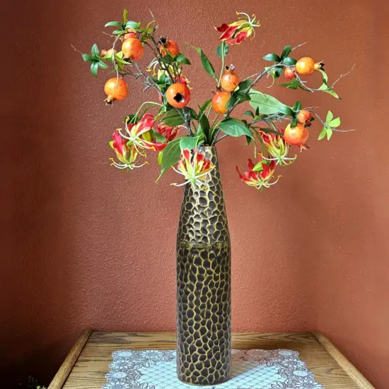 Hammered Metal Decorative Centerpiece Flower Table Vase {2}