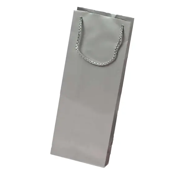 Chic Glossy Paper Wine Bottle Euro Tote 5" x 3" x 13 1/4" Silver {4}