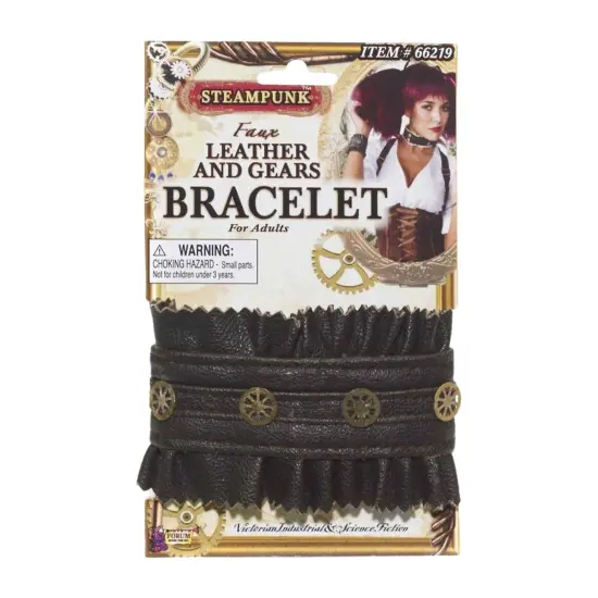 Steampunk Faux Leather & Gears Bracelet Adult Costume Jewelry {3}