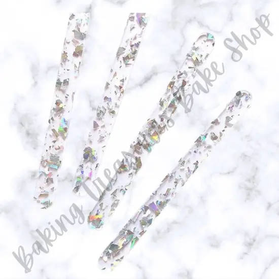 Flake Glitter Acrylic Popsicle Sticks- Silver {1}