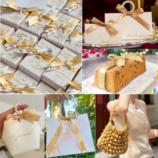 Champagne Gold Silk Ribbon - 3/8 Inch x 25 Yards {3}