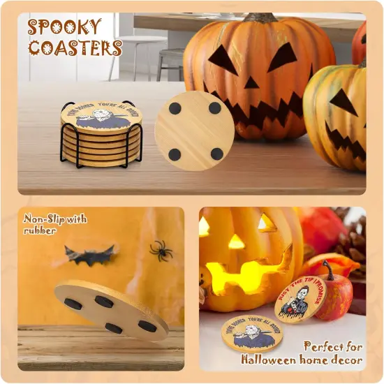 6Pcs Horror Movie Character Spooky Coasters Gift Set with Holder {3}