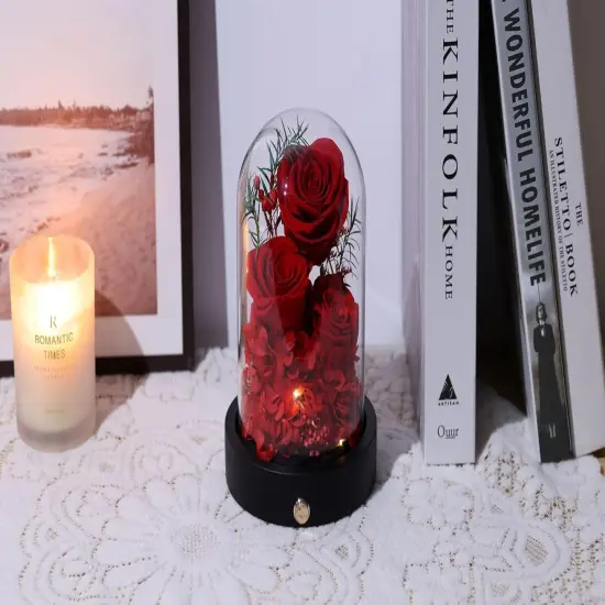 Preserved Rose in Glass Dome with LED Gifts for Her {3}