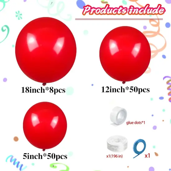 Red Balloon Arch Kit 111Pcs 18 12 5 Inch Latex Party Balloons Garland for Birthday Baby Shower Wedding Engagement Anniversary Christmas Party Decorations {2}