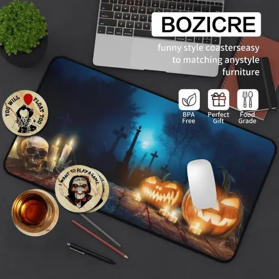 6PCS Spooky Coasts Set with Coaste Holder,Stone&Cork Coaster {4}