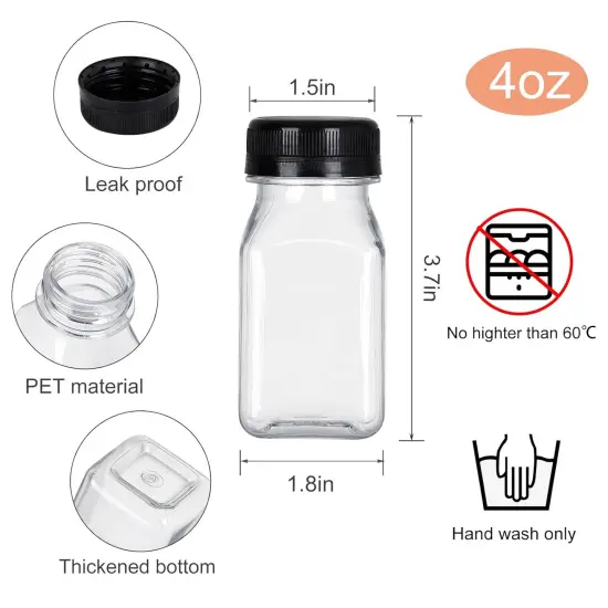 24 Pack 4oz Empty PET Plastic Juice Bottles with Leak-Proof Caps Lids {3}