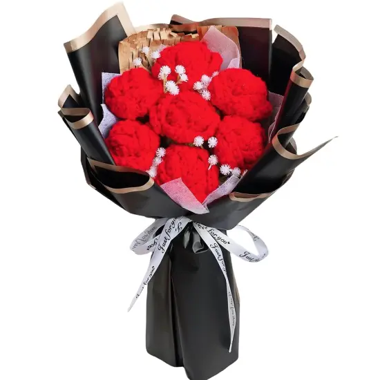 7pcs Crochet Red Roses Bouquet {1}