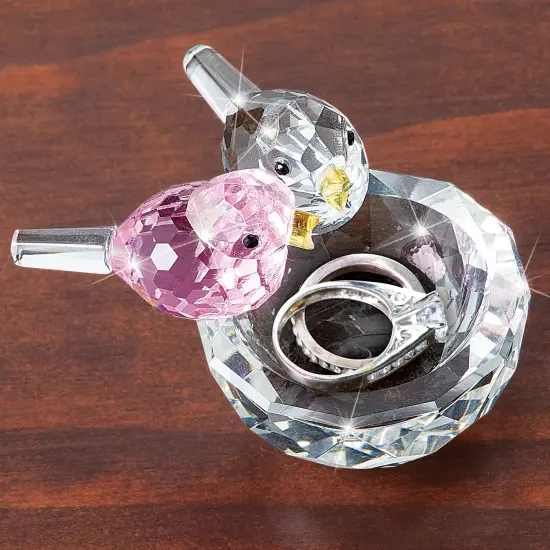 Collections Etc Beautiful Crystal Nesting Birds Trinket Dish {4}