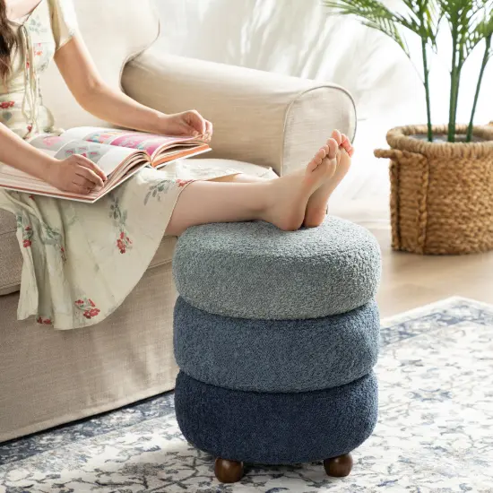 Modern Gradient Upholstered Storage Ottoman or Accent Stool with Rubberwood Ball Feet Blue {2}