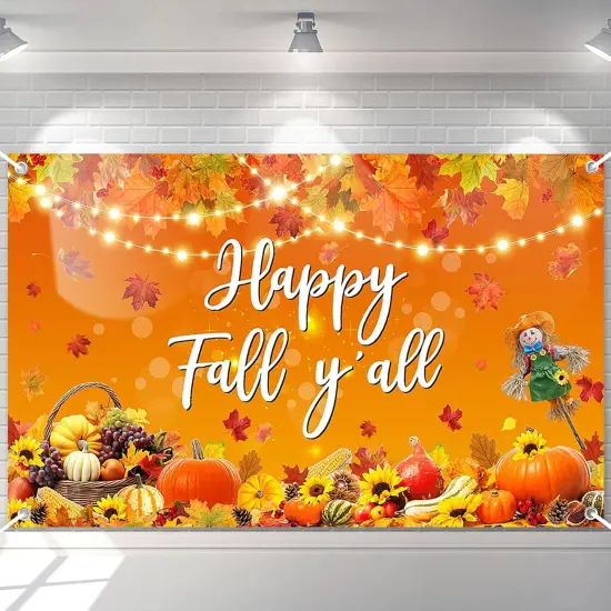 Happy Fall Y'all Backdrop Banner Autumn Harvest {1}