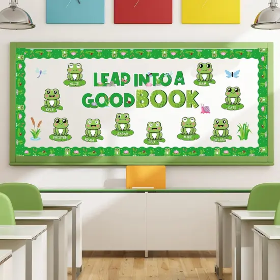 62Pcs Frog Bulletin Board Decor Set Green Back to School Paper Cutout {3}