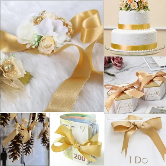 Champagne Gold Silk Ribbon - 3/8 Inch x 25 Yards {4}