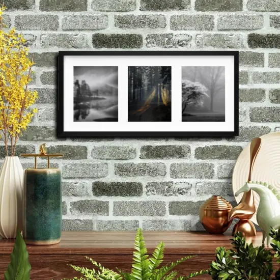 Black Frame for 3 Pictures 30x13 &frac34;" Sturdy Multi-Photo Display {3}