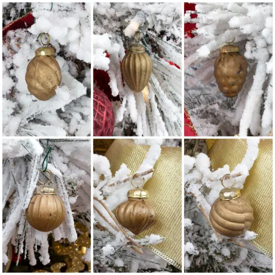 Glass Finial Ornaments 12ct Antiqued Mercury Farmhouse Decor Set Gold {4}