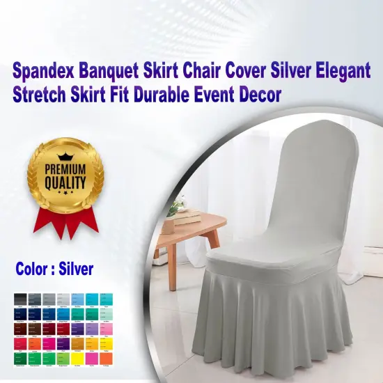 Spandex Banquet Skirt Chair Cover Silver Elegant Stretch Skirt Fit Durable Event Decor {1}