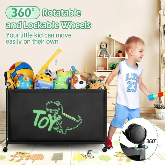 Large Toy Box with Wheels Big Toy Chest, 124L, Black {2}