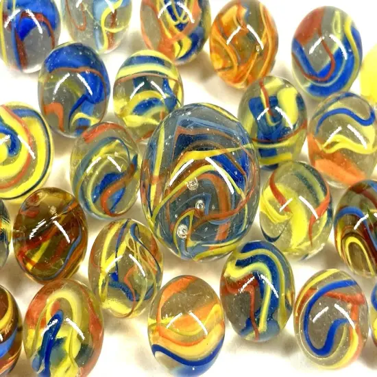 25 Glass Marbles ATOM Red/Yellow/Blue Streamer Fiesta game Shooter {2}