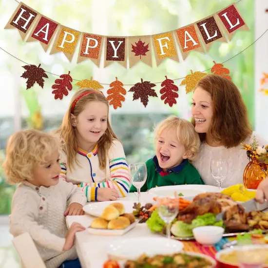 2Pcs Fall Banner Glitter Maple Leaf Paper Banner {4}