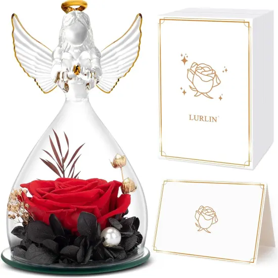 Glass Angel Figurines with Forever Rose {1}