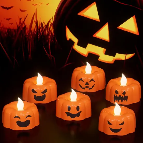 Halloween Pumpkin Lights Flameless Candles 6H Timer-(6Pcs,1.9"&times;1.6") {1}