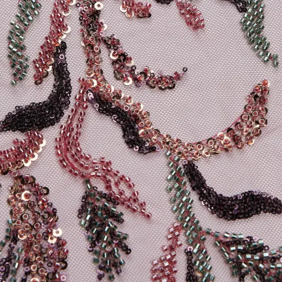 1 Yard Embroidered Lace Fabric Beaded & Sequined with Rich Design, 50/52&Prime; Wide Burguny/Blue {1}