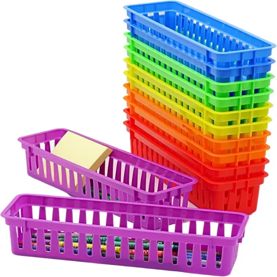 4E's Novelty 12 Pack Pencil Holder for Kids Desk, Colorful Plastic Pen Baskets Tray for Organizing Classroom Supplies, Plastic Caddy for Desk and Elementary Teacher Supplies for Classroom {4}